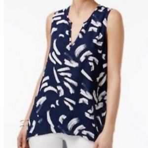 Alfani Navy & White Printed Crossover High Low Tank Top Size 6 Petite